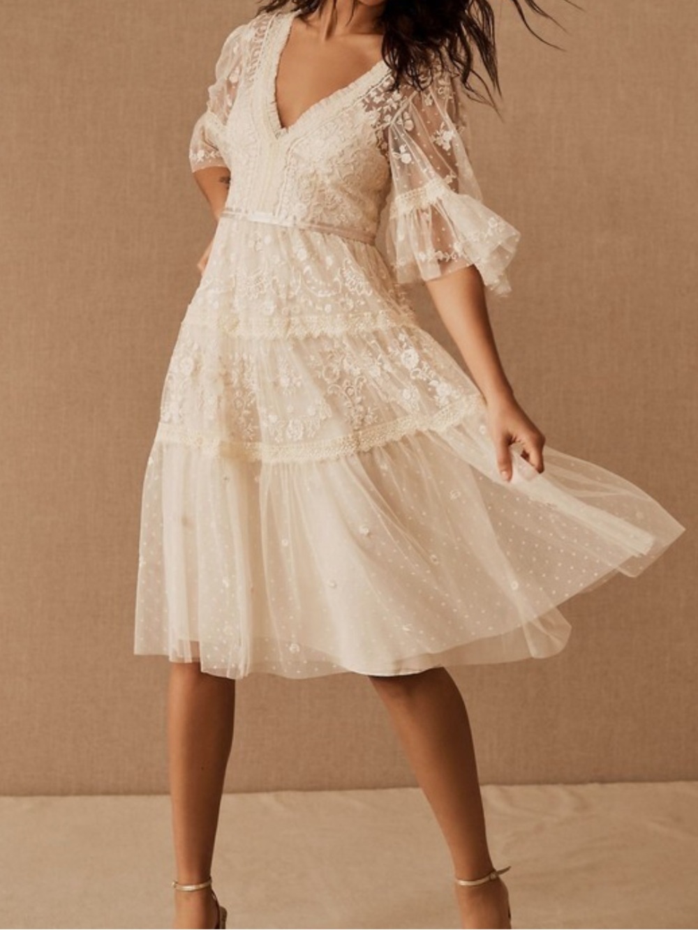 *NEW Needle & Thread Pennyflower Dress Ivory Champagne Embroidery Tulle Size 18